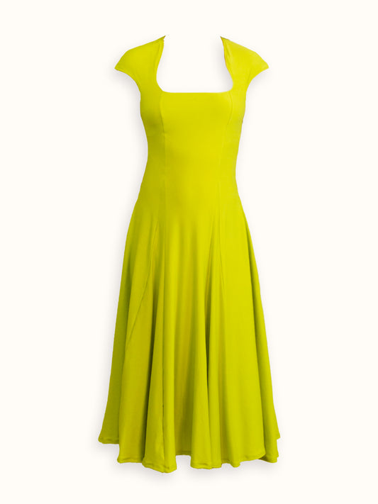 Robe midi femme évasé encolure carrée taille cintrée made in France mode éthique fabriqué à partir de stock dormants